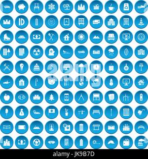 100 villa icons set blue Stock Vector
