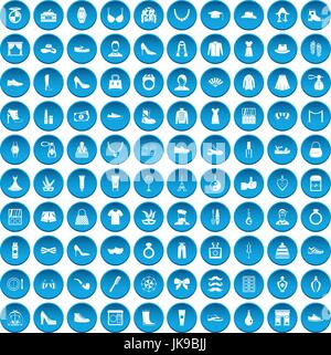 100 vogue icons set blue Stock Vector