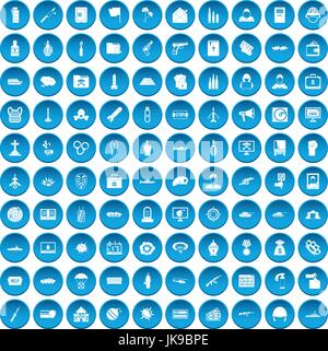 100 war icons set blue Stock Vector