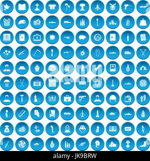 100 war crimes icons set blue Stock Vector