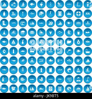 100 water icons set blue Stock Vector