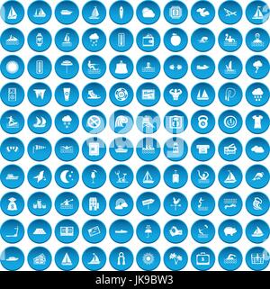 100 water sport icons set blue Stock Vector