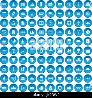 100 wealth icons set blue Stock Vector