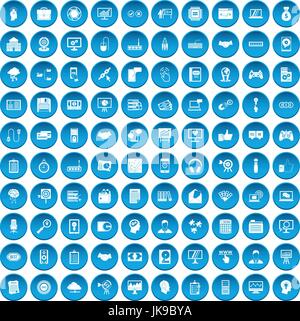 100 web development icons set blue Stock Vector