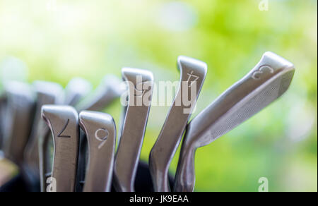 golf clubs in golf course Stock Photo