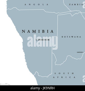 Namibia political map with capital Windhoek. Republic and country in Southern Africa on Atlantic Ocean. Former German South-West Africa. Illustration. Stock Photo