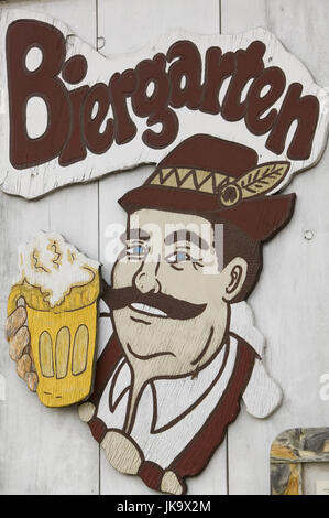 Hinweisschild, Biergarten, Nahaufnahme Stock Photo