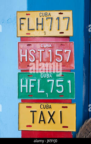 Cuba, Sancti Spiritus Province, Trinidad, Cuban souvenir license plates Stock Photo