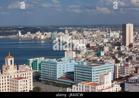Cuba, Havana, Vedado, elevated view of the Hotel Nacional and the Malecon Stock Photo
