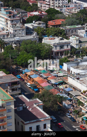 Cuba, Havana, Vedado, elevated view of the Vedado street market Stock Photo