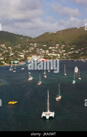 St. Vincent and the Grenadines, Bequia, Port Elizabeth, elevated town view from the Hamilton Battery Stock Photo