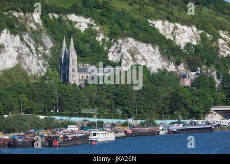 France, Normandy Region, Seine-Maritime Department, Rouen, Seine River and Eglise St-Paul church Stock Photo