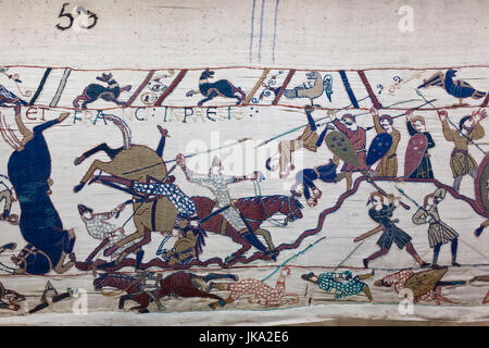 France, Normandy Region, Calvados Department, Bayeux, Tapisserie de Bayeux, Bayeux Tapestry, created in the 11th century, detail Stock Photo