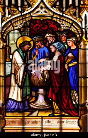 France, Normandy Region, Calvados Department, Bayeux, Cathedrale Notre Dame cathedral, stained glass window detail Stock Photo