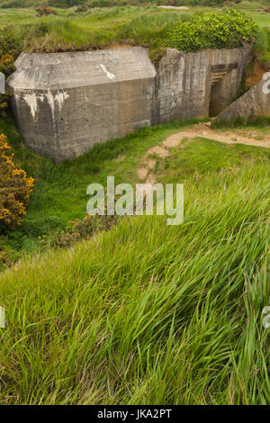 France, Normandy Region, Calvados Department, D-Day Beaches Area, St-Pierre du Mont, Pointe du Hoc US Ranger Memorial, ruins of WW2-era German bunker Stock Photo