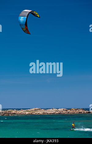 France, Corsica, Corse-du-Sud Department, Corsica South Coast Region, Bonifacio-area, Plage de Tonnara beach, kite surfing Stock Photo