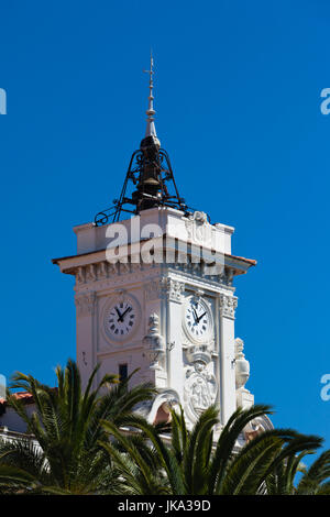 France, Corsica, Corse-du-Sud Department, Corsica West Coast Region, Ajaccio, town hall clock tower Stock Photo