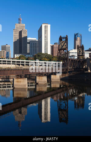 USA, Minnesota, Minneapolis, St. Paul, skyline from Raspberry Island Stock Photo