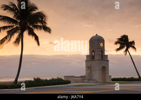 USA, Florida, Palm Beach, Worth Avenue, clocktower, dawn Stock Photo
