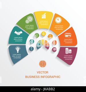 Template semicircle infographics numbered for 7 options. Vector illustration can be used as chart, diagram, graph,  workflow, business presentation Stock Vector
