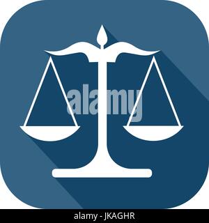 Blue and white icon of a scale to illustrate justice and law Stock Vector