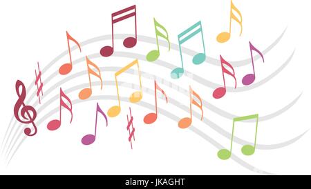 Music notes that seem to dance on a musical reach Stock Vector