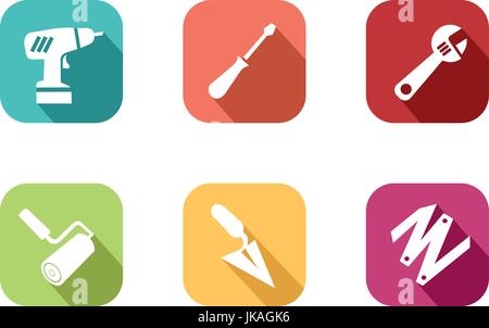 Colorful Do It Yourself icon and work in a house in flat design style to illustrate To illustrate the work in a house Stock Vector