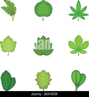 Spring leaves icons set, cartoon style Stock Vector