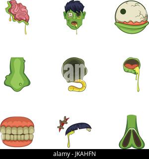 Zombie icons set, cartoon style Stock Vector