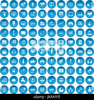 100 web and mobile icons set blue Stock Vector
