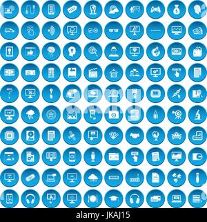 100 website icons set blue Stock Vector