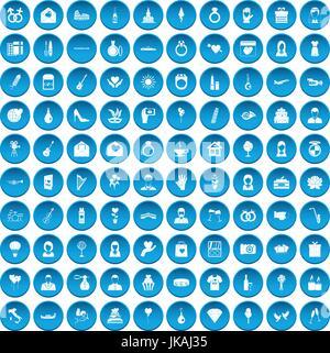 100 wedding icons set blue Stock Vector