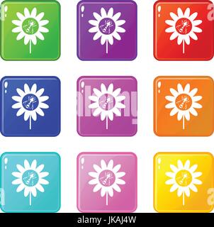 Bee on flower set 9 Stock Vector