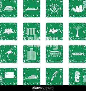 Singapore icons set grunge Stock Vector