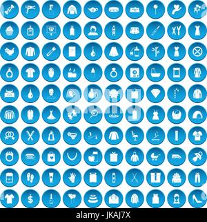 100 woman icons set blue Stock Vector