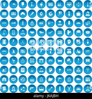 100 work icons set blue Stock Vector