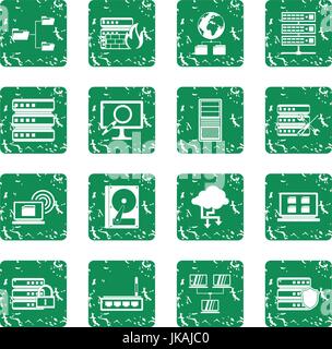 Big data icons set grunge Stock Vector