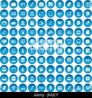 100 work space icons set blue Stock Vector