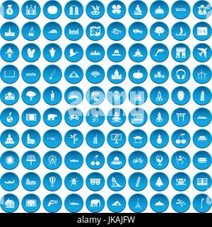 100 world icons set blue Stock Vector