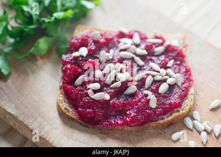healthy vegan sandwich on wooden background selective focus Stock Photo