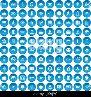 100 yoga studio icons set blue Stock Vector