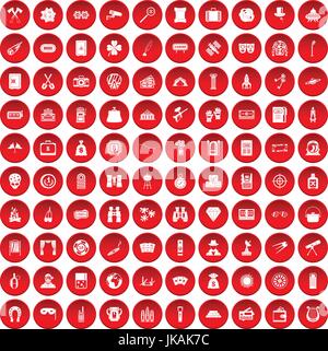 100 adult games icons set red Stock Vector