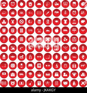 100 alarm clock icons set red Stock Vector