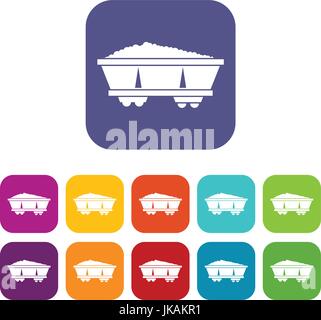 Coal trolley icons set Stock Vector