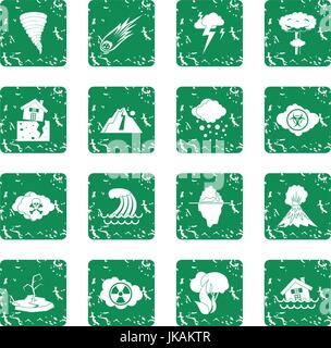 Natural disaster icons set grunge Stock Vector