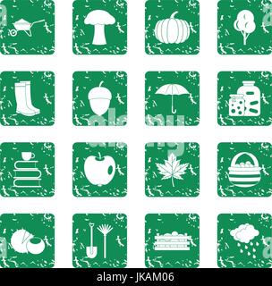 Thanksgiving icons set in grunge style green isolated vector ...