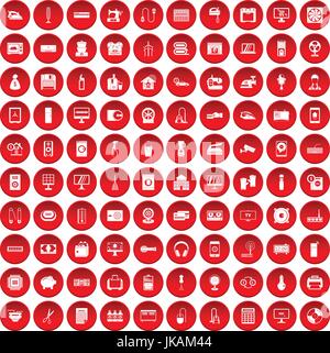 100 appliances icons set red Stock Vector