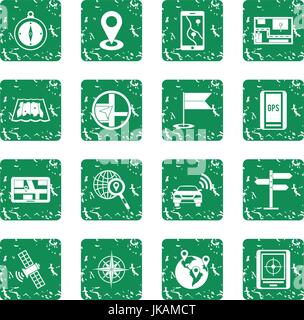 Navigation icons set grunge Stock Vector