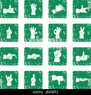 Hand gesture icons set grunge Stock Vector