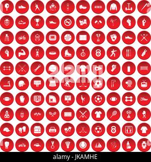 100 athlete icons set red Stock Vector